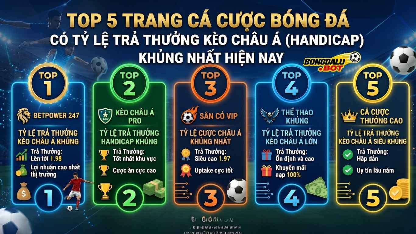 Top 5 Trang Cá Cược Bóng Đá Trả Thưởng Kèo Châu Á Cao Nhất